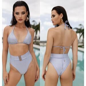 NWT Cioccolato Couture Alina Triangle Top & Bikini Bottom Set Crystal Blue M